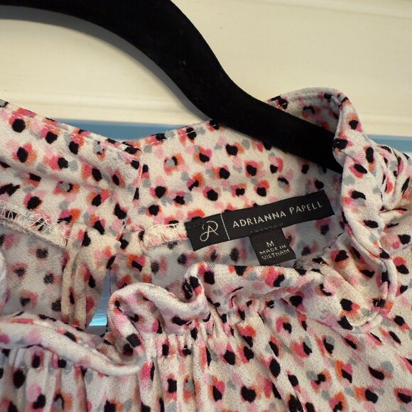 Adrianna Pappell  Pink, Black, & White Mock Neck Ruffle Sleeve Blouse (Size: M) - Picture 2 of 3